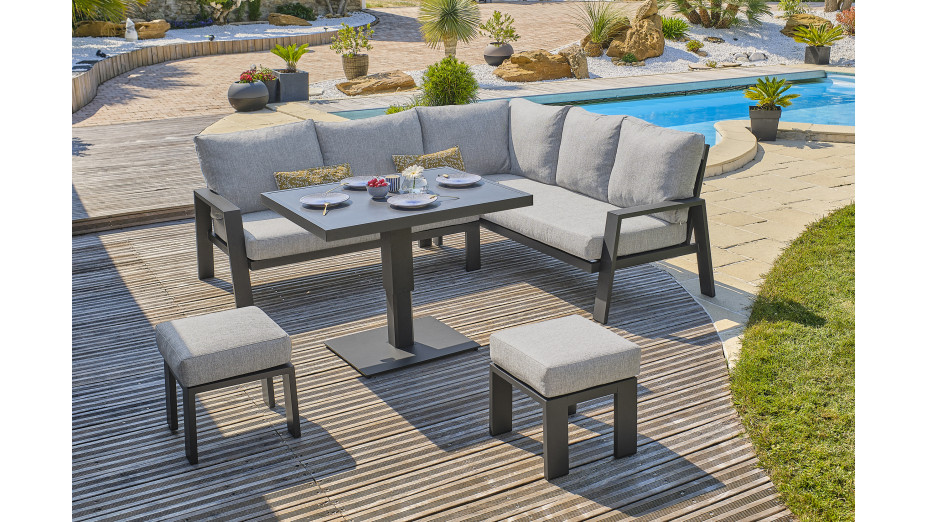 Ensemble repas de jardin IBIZA 7 places en aluminium et plateau en céramique - GRIS ANTHRACITE