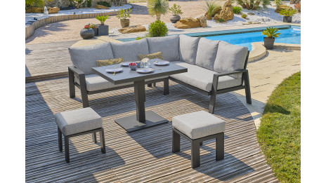 Ensemble repas de jardin IBIZA 7 places en aluminium et plateau en céramique - GRIS ANTHRACITE