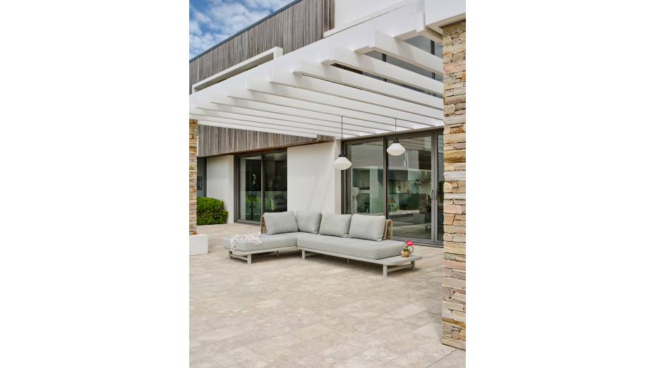 Salon de jardin d'angle IRUN 6 places en corde tissée et aluminium - GRIS