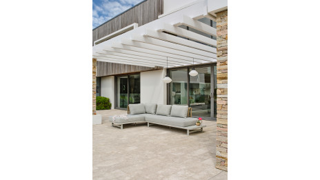 Salon de jardin d'angle IRUN 6 places en corde tissée et aluminium - GRIS
