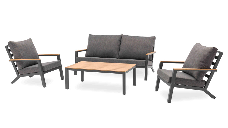 Salon de jardin KOMMOS 5 places en aluminium et plateau en composite - GRIS ANTHRACITE