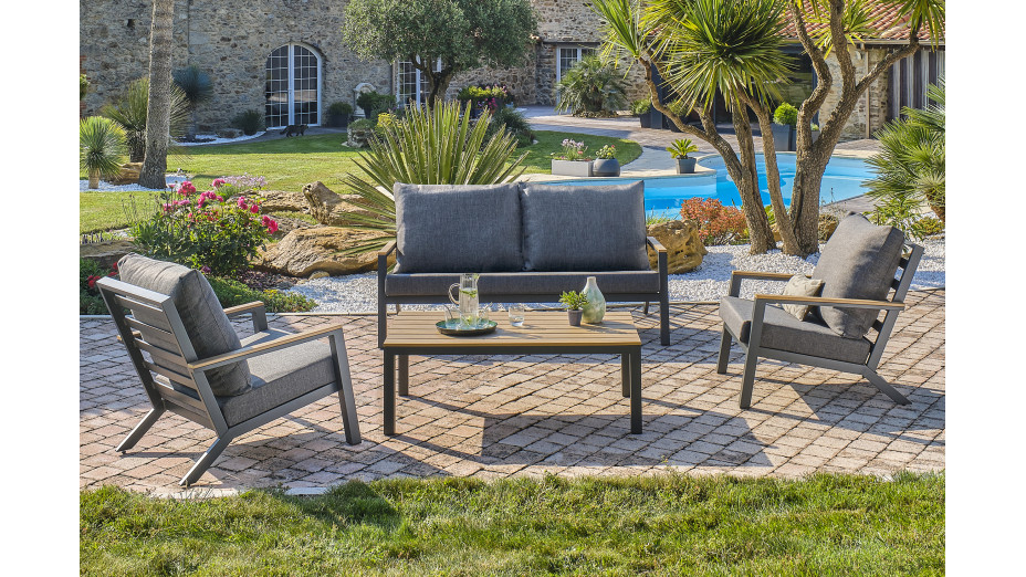 Salon de jardin KOMMOS 5 places en aluminium et plateau en composite - GRIS ANTHRACITE