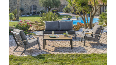 Salon de jardin KOMMOS 5 places en aluminium et plateau en composite - GRIS ANTHRACITE