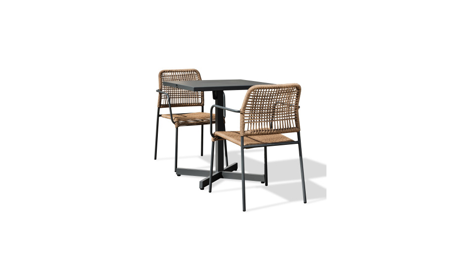 Lot composé d'une table de jardin LOUISE-TB70-A-ANTH pliante et de 2 fauteuils MARCEAU-FT-ANTH