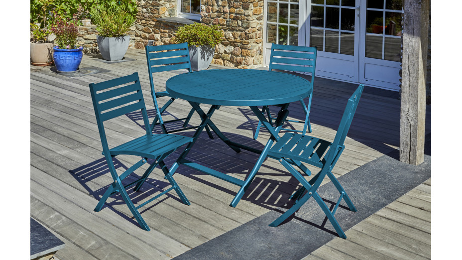 Lot composé d'une table de jardin MARIUS-TB110-CANARD pliante et de 4 chaises MARIUS-CP-CANARD pliantes