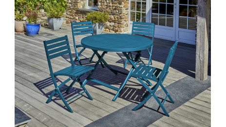 Lot composé d'une table de jardin MARIUS-TB110-CANARD pliante et de 4 chaises MARIUS-CP-CANARD pliantes