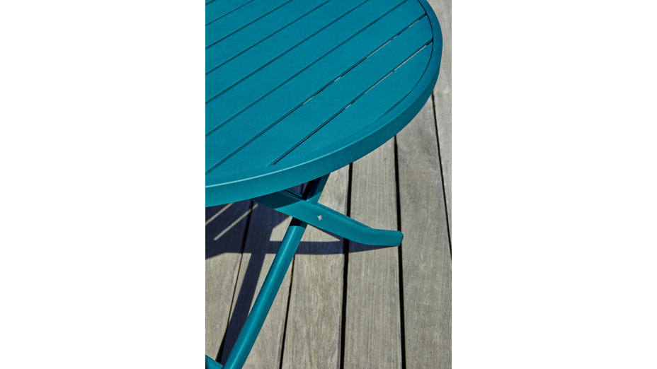 Table de jardin pliante MARIUS (diam. 110 cm) en aluminium - BLEU CANARD