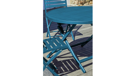 Table de jardin pliante MARIUS (diam. 110 cm) en aluminium - BLEU CANARD