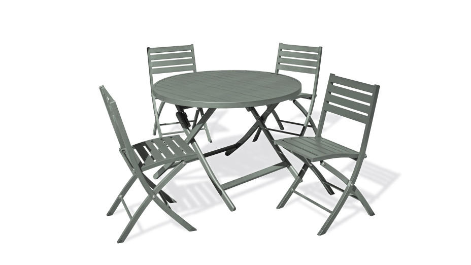 Lot composé d'une table de jardin MARIUS-TB110-KAKI pliante et de 4 chaises MARIUS-CP-KAKI pliantes
