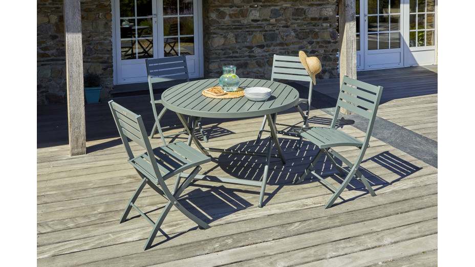 Lot composé d'une table de jardin MARIUS-TB110-KAKI pliante et de 4 chaises MARIUS-CP-KAKI pliantes