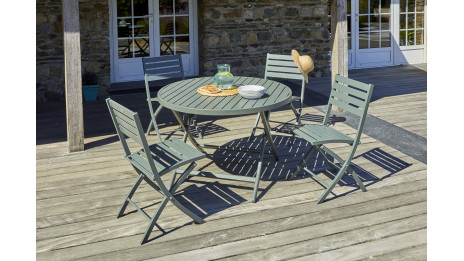 Lot composé d'une table de jardin MARIUS-TB110-KAKI pliante et de 4 chaises MARIUS-CP-KAKI pliantes