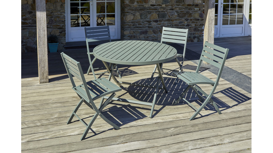 Lot composé d'une table de jardin MARIUS-TB110-KAKI pliante et de 4 chaises MARIUS-CP-KAKI pliantes