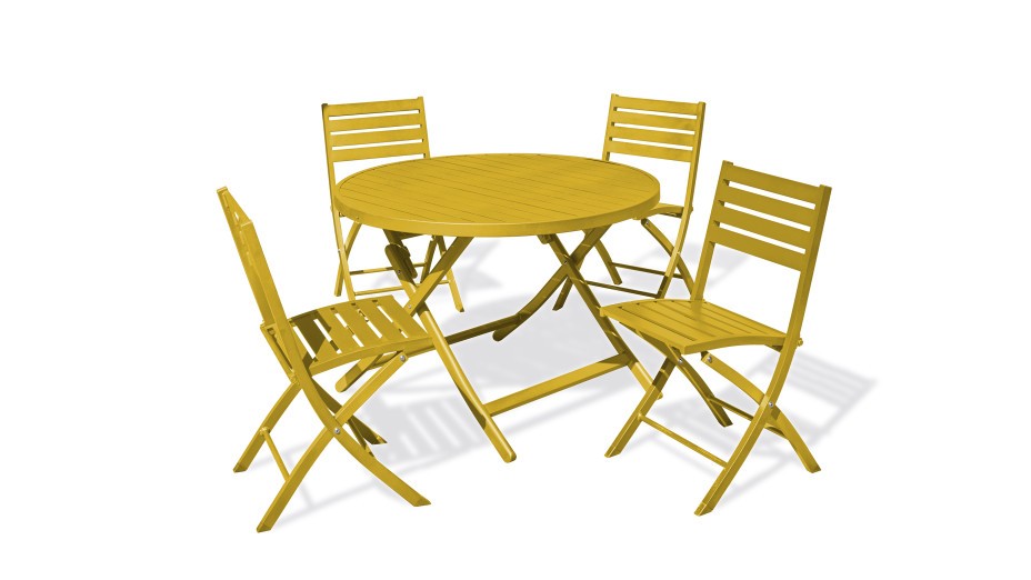 Lot composé d'une table de jardin MARIUS-TB110-MOUTARD pliante et de 4 chaises MARIUS-CP-MOUTARDE pliantes