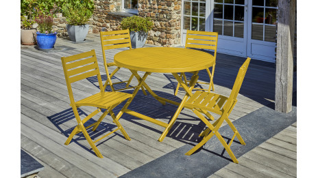Lot composé d'une table de jardin MARIUS-TB110-MOUTARD pliante et de 4 chaises MARIUS-CP-MOUTARDE pliantes