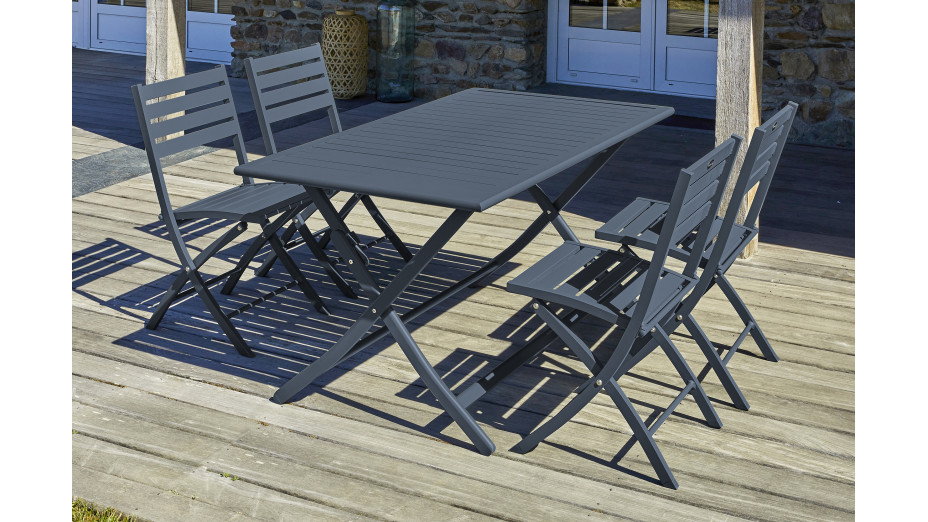 Lot composé d'une table de jardin MARIUS-TB140-GRISANT pliante et de 4 chaises MARIUS-CP-GRISANT pliantes