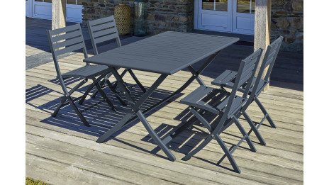 Lot composé d'une table de jardin MARIUS-TB140-GRISANT pliante et de 4 chaises MARIUS-CP-GRISANT pliantes
