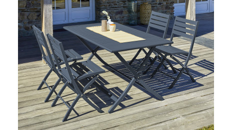 Lot composé d'une table de jardin MARIUS-TB140-GRISANT pliante et de 4 chaises MARIUS-CP-GRISANT pliantes