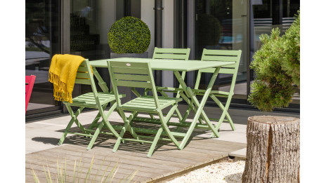 Lot composé d'une table de jardin pliante MARIUS-TB140-LAGUNE et de 4 chaises MARIUS-CP-LAGUNE pliantes
