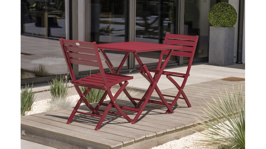 Lot composé d'une table de jardin MARIUS-TB70-CARMIN pliante et de 2 chaises MARIUS-CP-CARMIN pliantes