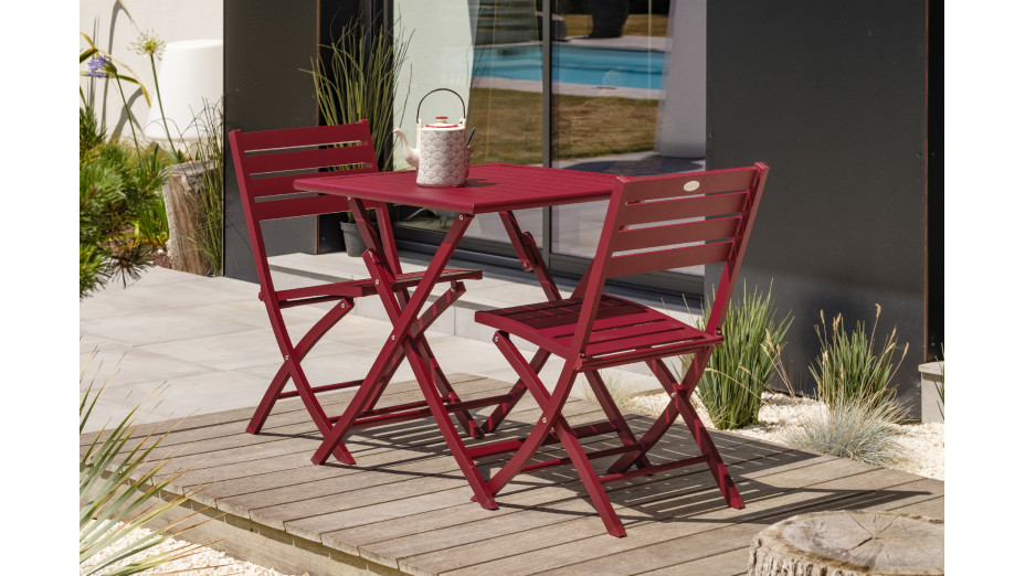 Lot composé d'une table de jardin MARIUS-TB70-CARMIN pliante et de 2 chaises MARIUS-CP-CARMIN pliantes