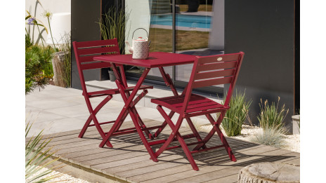 Lot composé d'une table de jardin MARIUS-TB70-CARMIN pliante et de 2 chaises MARIUS-CP-CARMIN pliantes