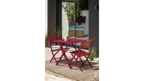 Lot composé d'une table de jardin MARIUS-TB70-CARMIN pliante et de 2 chaises MARIUS-CP-CARMIN pliantes