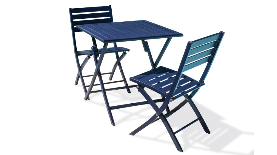 Lot composé d'une table de jardin MARIUS-TB70-MARINE pliante et de 2 chaises MARIUS-CP-MARINE pliantes
