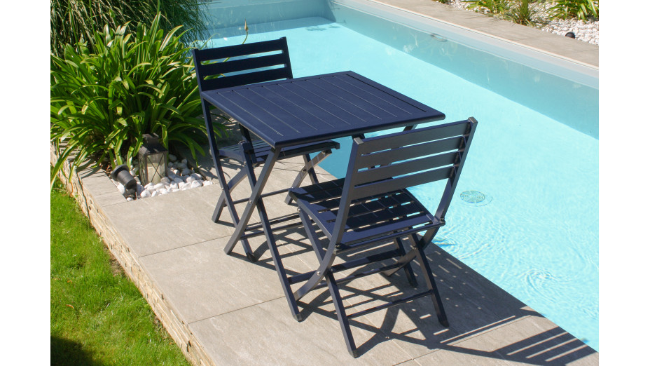Lot composé d'une table de jardin MARIUS-TB70-MARINE pliante et de 2 chaises MARIUS-CP-MARINE pliantes