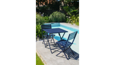 Lot composé d'une table de jardin MARIUS-TB70-MARINE pliante et de 2 chaises MARIUS-CP-MARINE pliantes