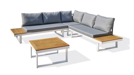 Salon de jardin MIYAKO 5 places en aluminium et acacia - BLANC