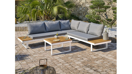 Salon de jardin MIYAKO 5 places en aluminium et acacia - BLANC