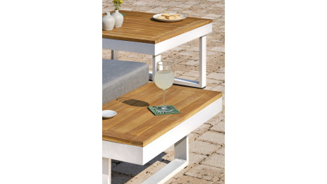 Salon de jardin MIYAKO 5 places en aluminium et acacia - BLANC
