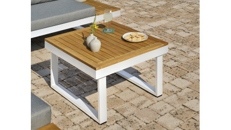 Salon de jardin MIYAKO 5 places en aluminium et acacia - BLANC