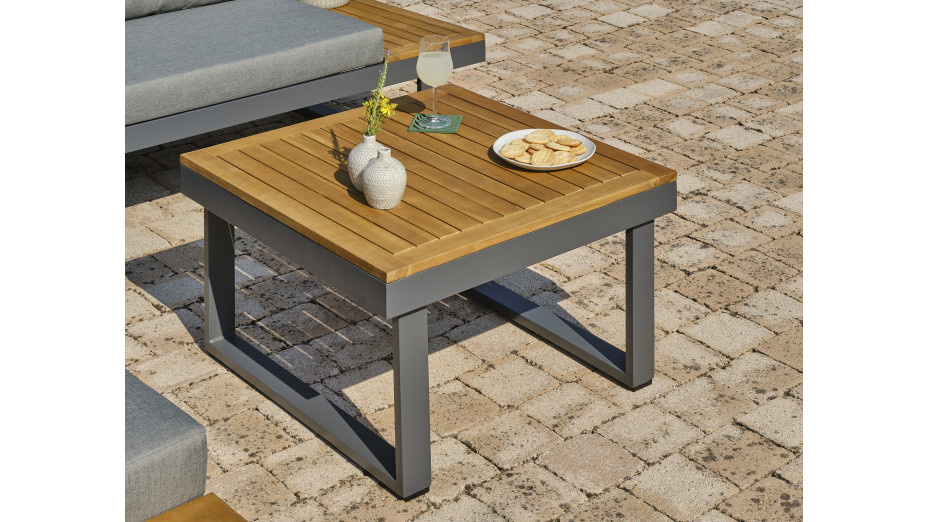 Salon de jardin MIYAKO 5 places en aluminium et acacia - GRIS ANTHRACITE