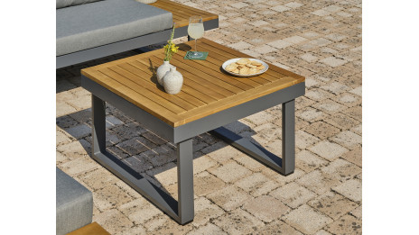 Salon de jardin MIYAKO 5 places en aluminium et acacia - GRIS ANTHRACITE