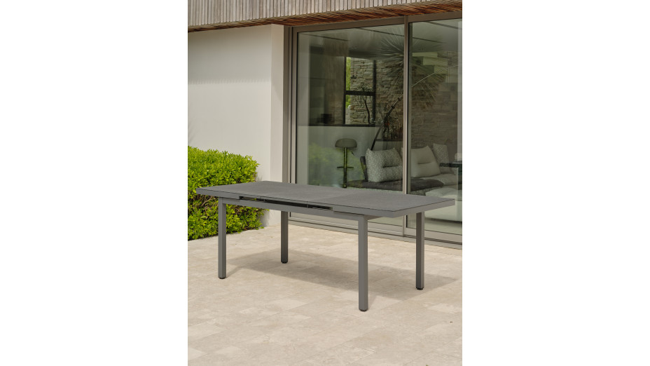 Table de jardin DANIA (160/210x90 cm) en aluminium et spraystone avec rallonge automatique - GRIS ANTHRACITE