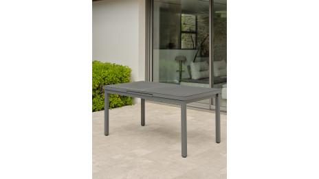 Table de jardin DANIA (160/210x90 cm) en aluminium et spraystone avec rallonge automatique - GRIS ANTHRACITE