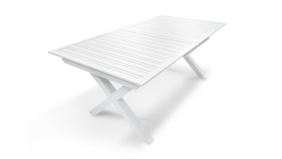 Table de jardin FLORIDE (180/240x100 cm) en aluminium avec rallonge automatique - BLANC