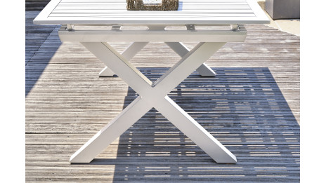 Table de jardin FLORIDE (180/240x100 cm) en aluminium avec rallonge automatique - BLANC