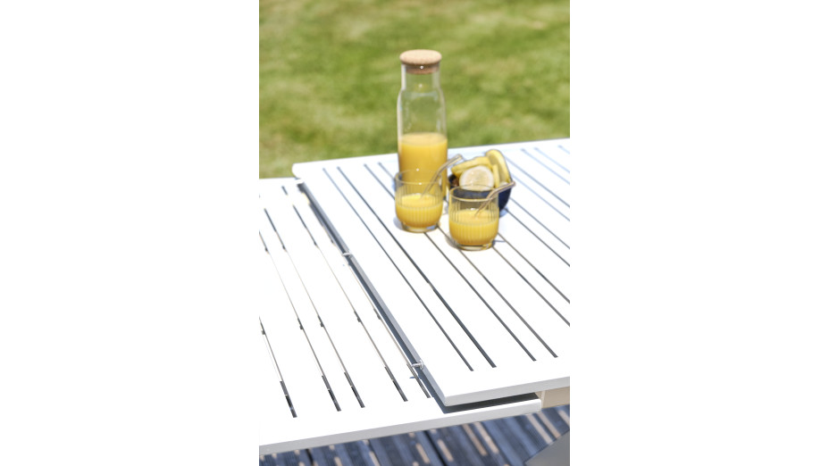 Table de jardin FLORIDE (180/240x100 cm) en aluminium avec rallonge automatique - BLANC