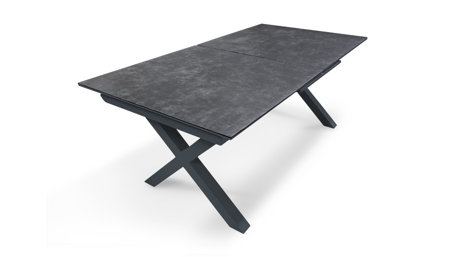 Table de jardin FLORIDE (180/240x100 cm) en aluminium et plateau en céramique avec rallonge automatique - GRIS ANTHRACITE