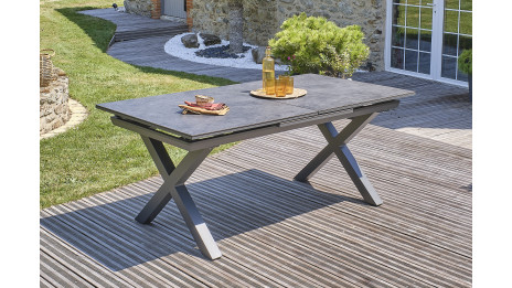 Table de jardin FLORIDE (180/240x100 cm) en aluminium et plateau en céramique avec rallonge automatique - GRIS ANTHRACITE