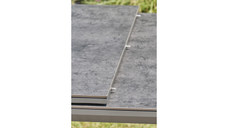 Table de jardin FLORIDE (180/240x100 cm) en aluminium et plateau en céramique avec rallonge automatique - GRIS ANTHRACITE