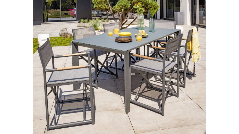 Fauteuil de jardin pliant HONFLEUR en aluminium et textilène - GRIS ANTHRACITE