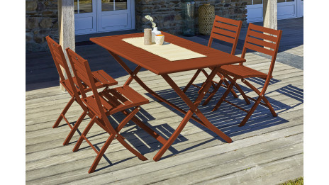 Lot composé d'une table de jardin MARIUS-TB140-TERRA pliante et de 4 chaises MARIUS-CP-TERRA pliantes