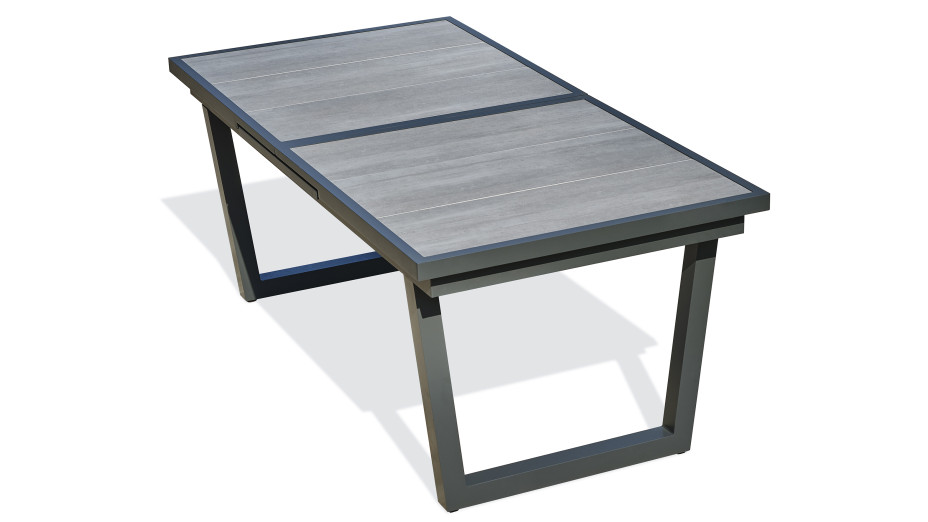Table de jardin OLHOS (191/251x95 cm) avec rallonge automatique en aluminium et céramique - GRIS ANTHRACITE