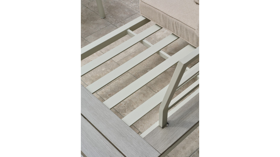 Salon de jardin d'angle OSAKA 5 places aluminium imitation bois gris et aluminium - BLANC