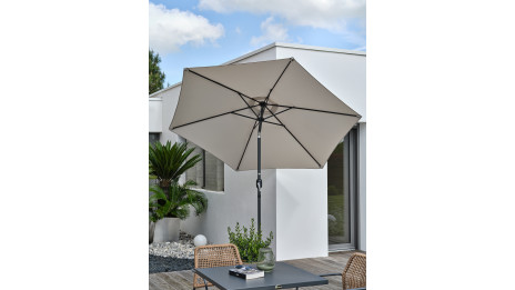 Parasol MARBELLA (diam. 2,7 m) à manivelle en aluminium gris anthracite et polyester - GRIS