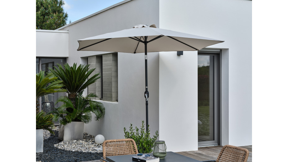 Parasol MARBELLA (diam. 2,7 m) à manivelle en aluminium gris anthracite et polyester - GRIS