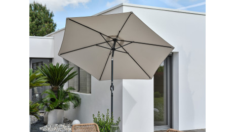 Parasol MARBELLA (diam. 2,7 m) à manivelle en aluminium gris anthracite et polyester - GRIS